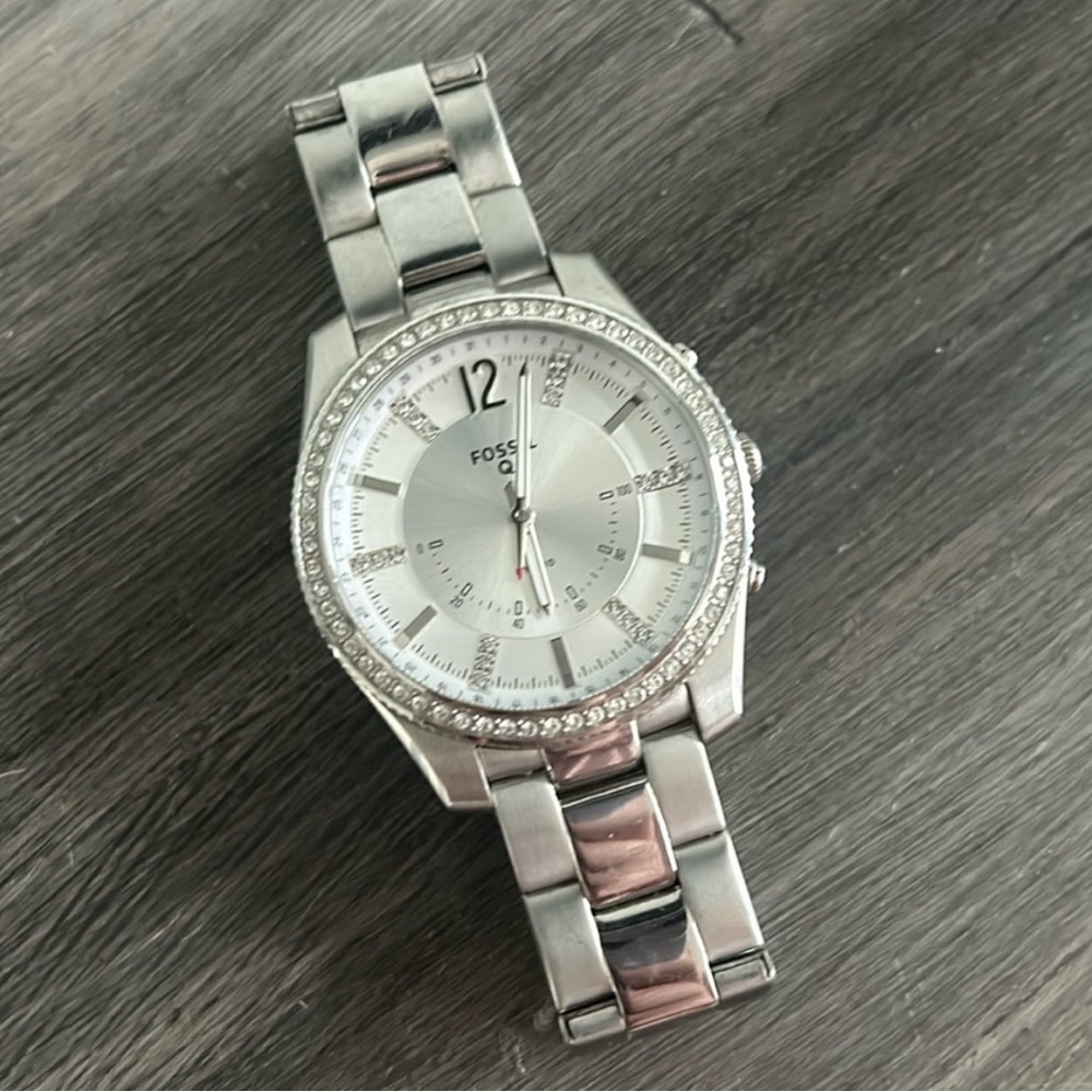 Fossil Hybrid Silver Smart Watch with Crystal Accents